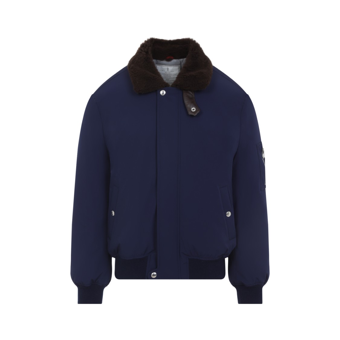 Brunello Cucinelli Tailored Feather Down Jacket With Sheepskin Collar In Blue