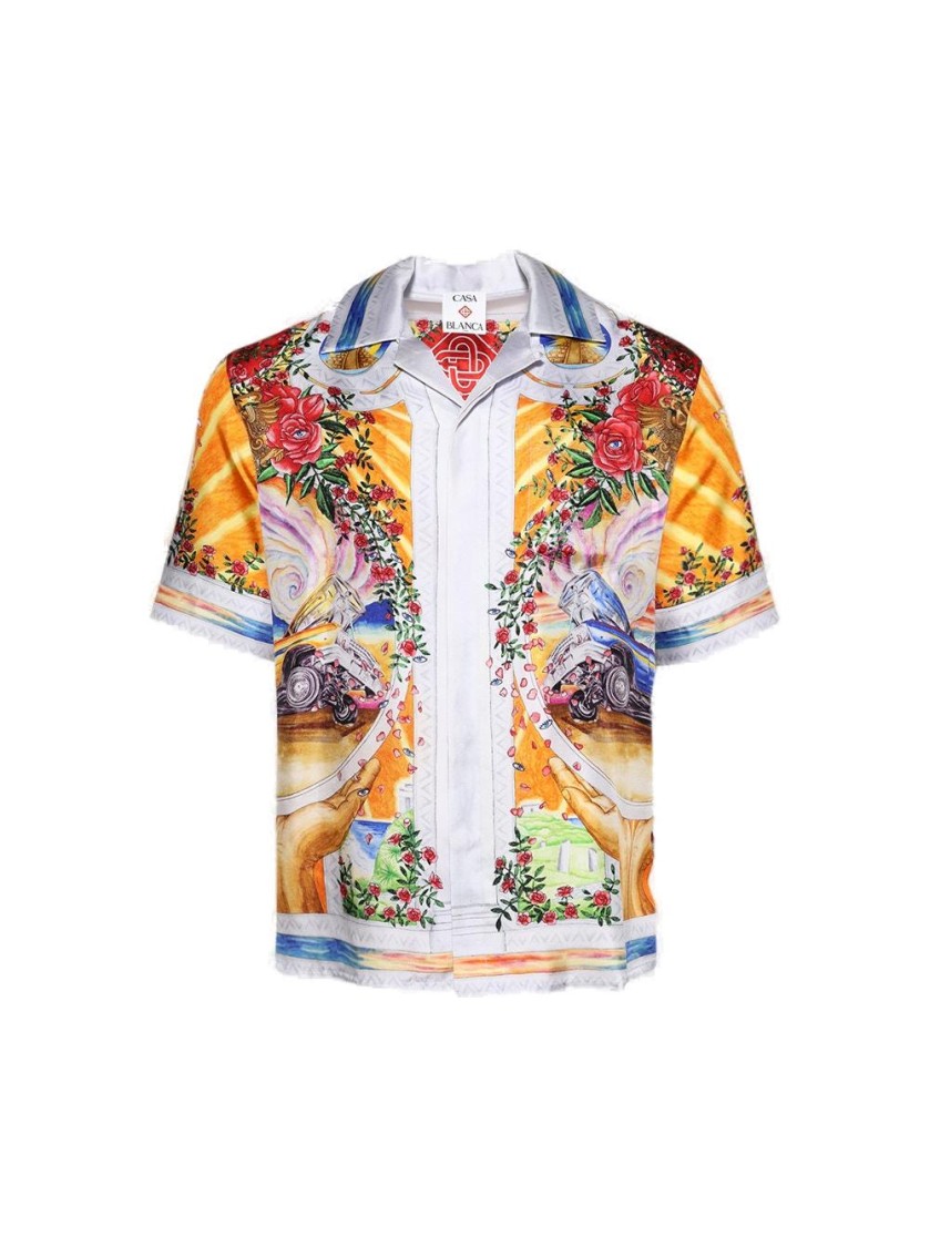 Casablanca Men's Short Sleeve Cuban Collar Shirt | Size Medium | Ums25sh00305