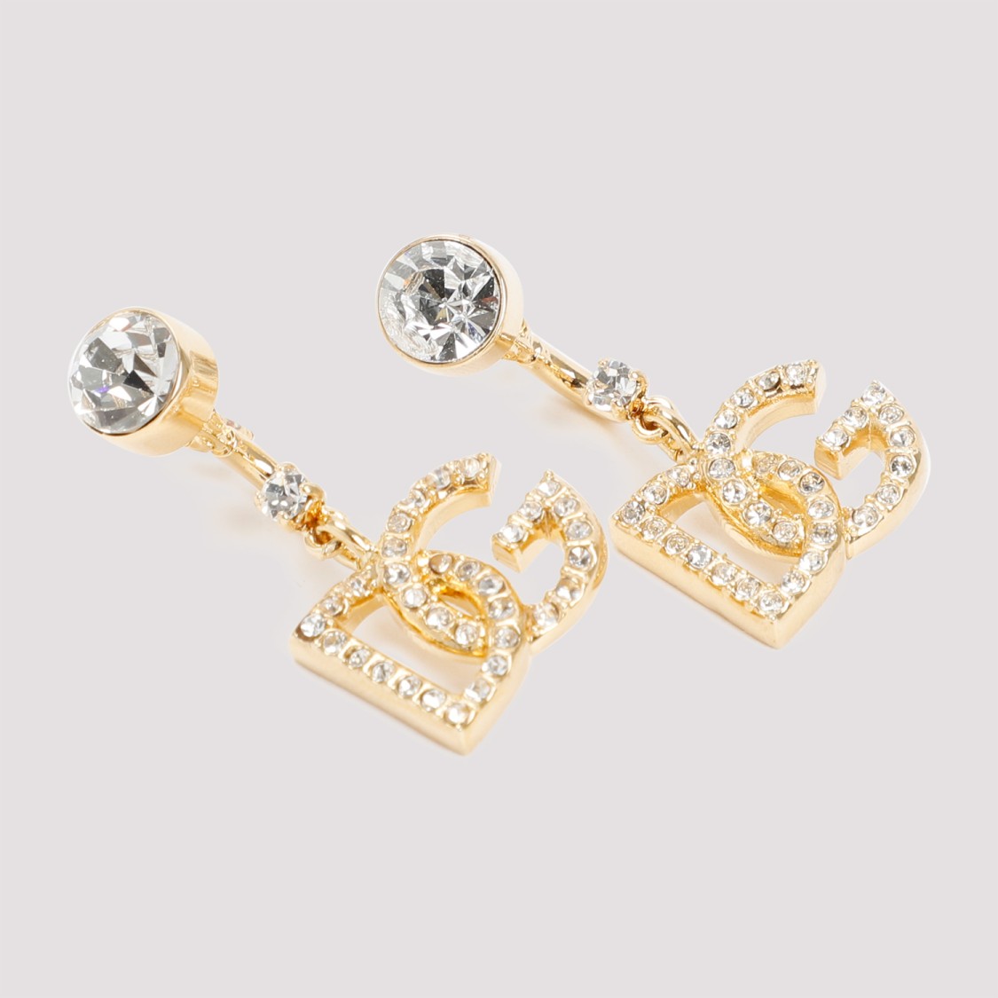 Dolce & Gabbana Crystal-embellished Logo Drop Earrings In Gold