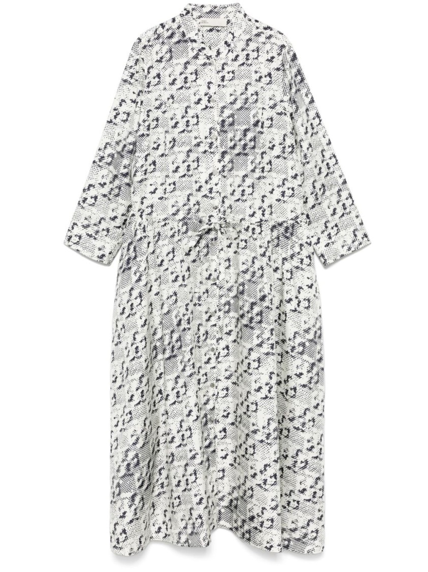Tory Burch Ivory Silk Midi Dress With Button-up Front And Cinched Waist In Neutrals