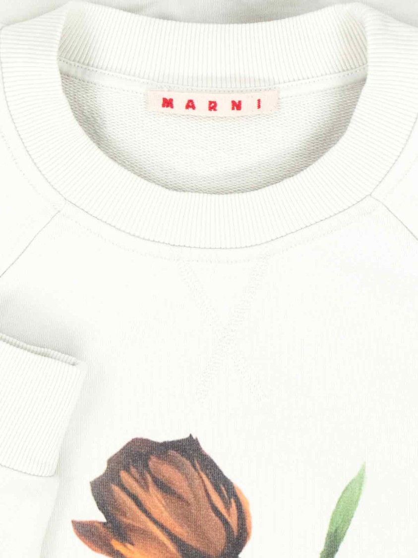 Marni Knitwear With Floral Print And Ribbed Finish In White