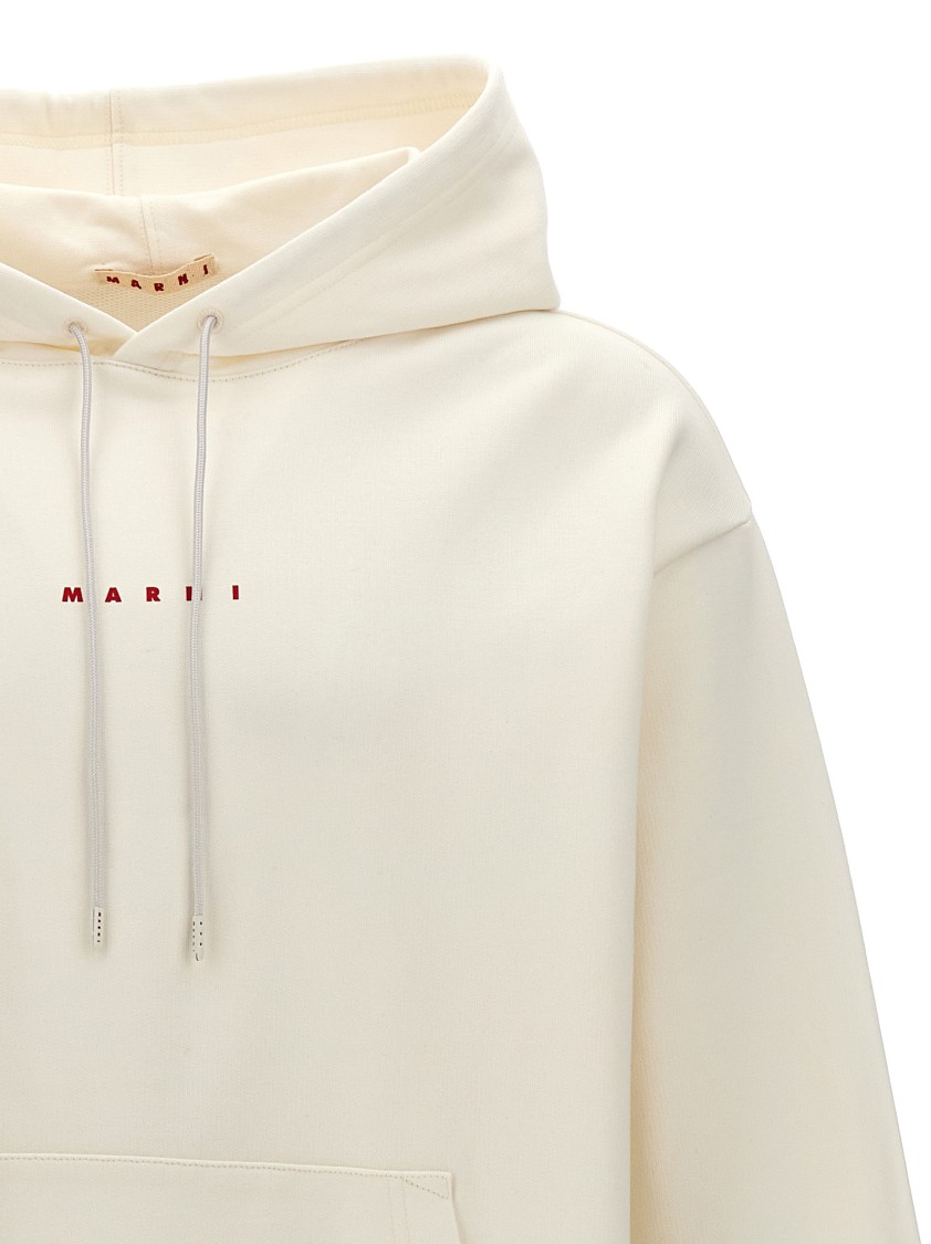 Marni Relaxed-fit Cotton Hoodie With Logo Print In Neutral