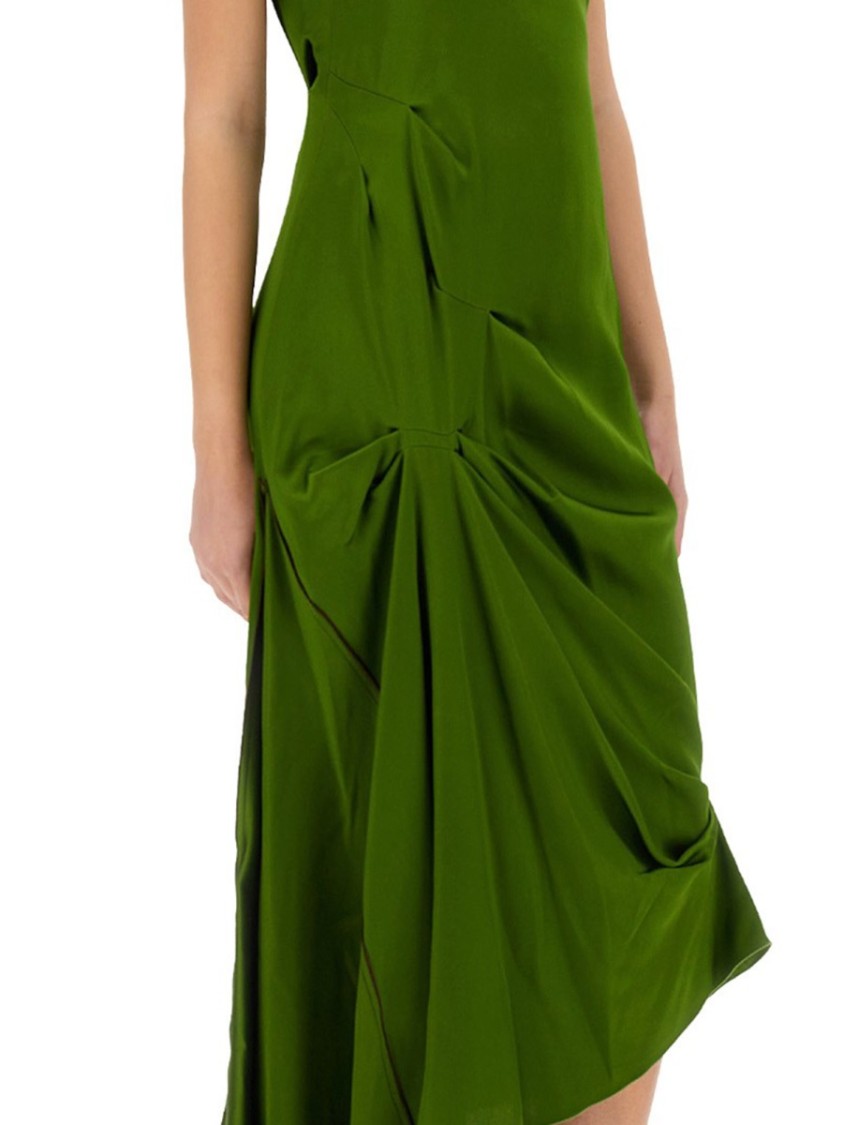 Victoria Beckham Draped Sleeveless Midi Dress With Asymmetric Detailing In Green