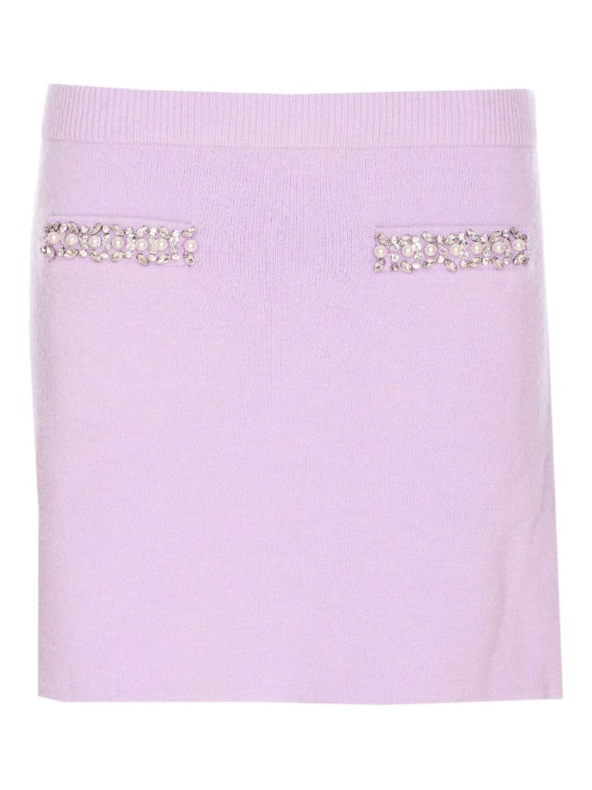 Self-portrait Knit Skirt With Crystal Embellishments And Elegant Silhouette In Purple