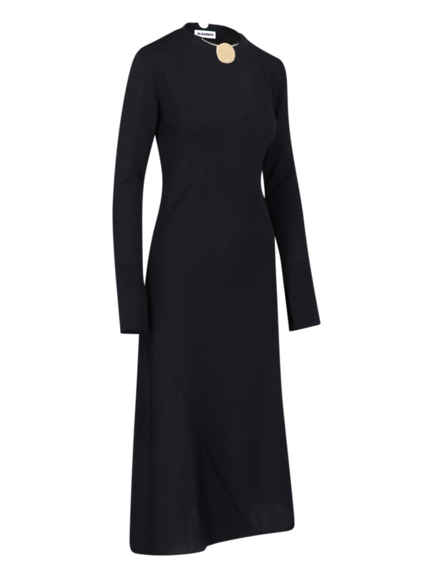 Shop Jil Sander Black Wool Necklace Detail Dress