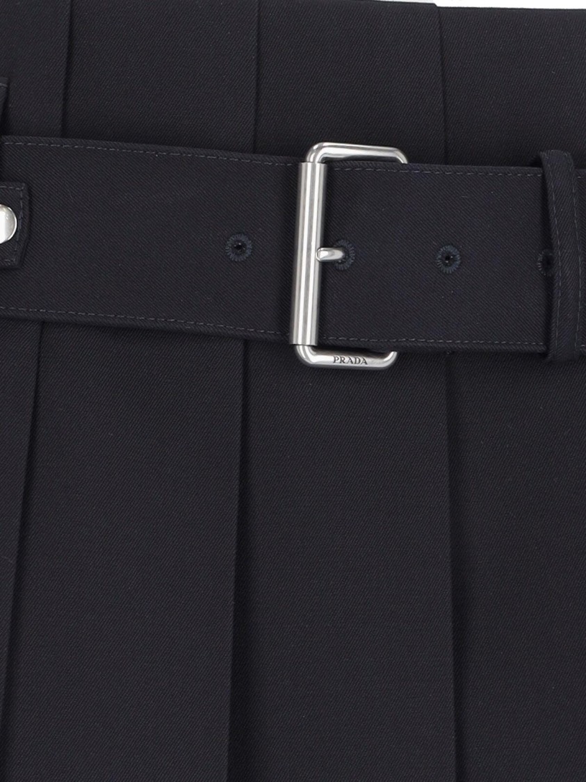 Prada Knee Length A-line Skirt With Belted Waist In Black
