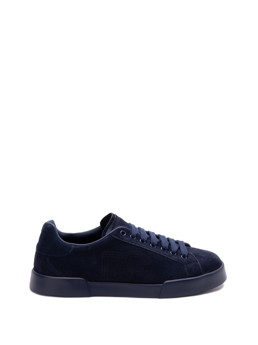Dolce & Gabbana Round Toe Suede Finish Rubber Sole Sneakers In Blue