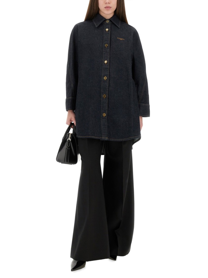 Givenchy Collared Neck Structured Long Sleeves Top In Blue