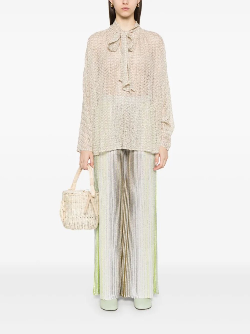 Missoni Vertical Stripe Pants With Pleated Texture In White