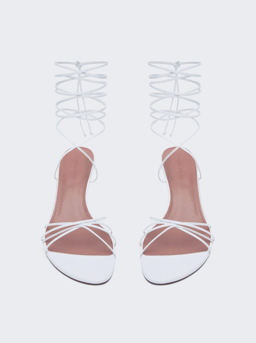 Shop Amina Muaddi Lori Lace Up Sandal - White Nappa Leather