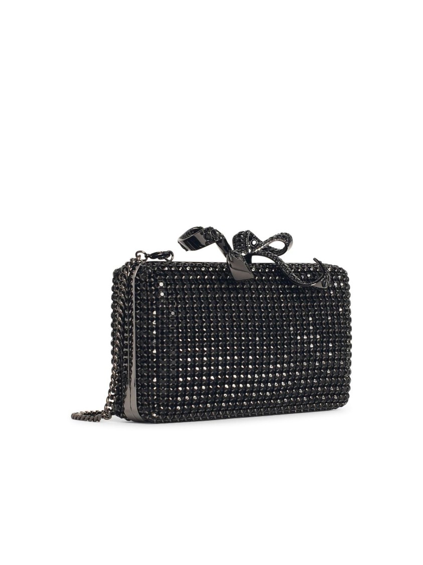 Shop Self-portrait Crystal Box' Black Polyester Clutch