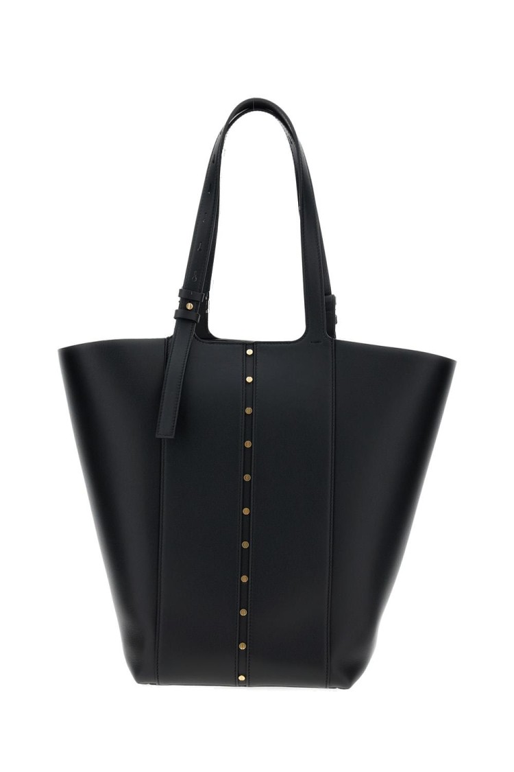 Golden Goose Structured Leather Shoulder Bag With Adjustable Handles And Metal Accents In Black