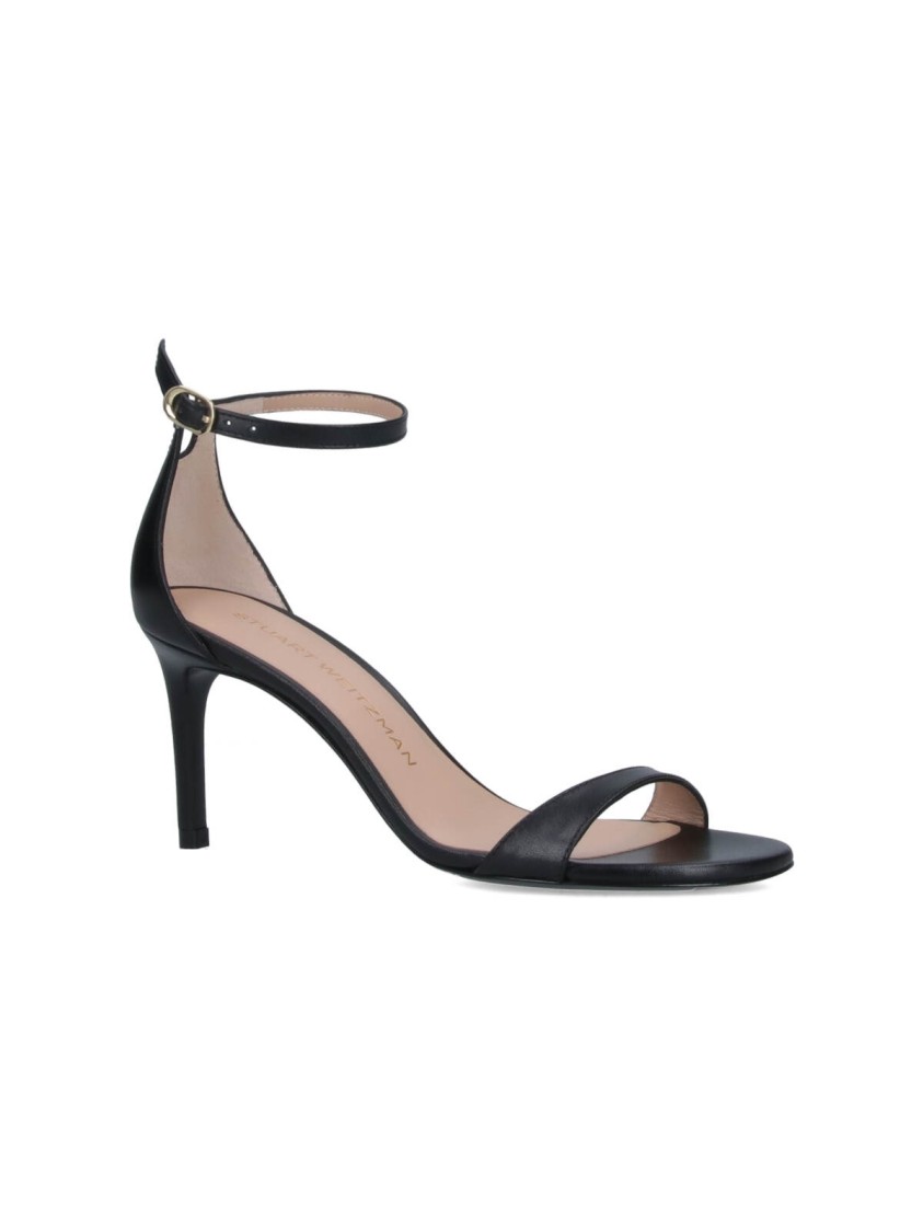 Stuart Weitzman Heel Buckle Open Toe Sandals In Black