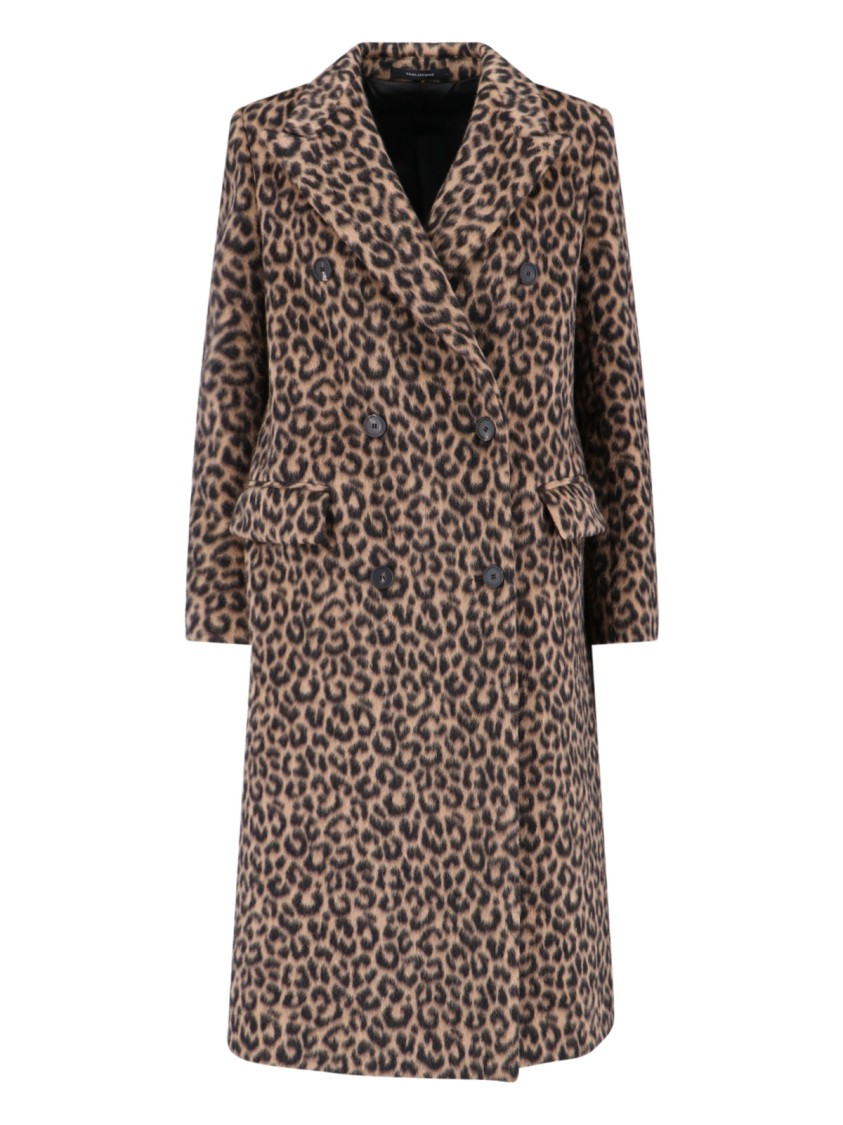 Tagliatore Jole Coat Midi Double-breasted - Brown Animalier In Animal Print