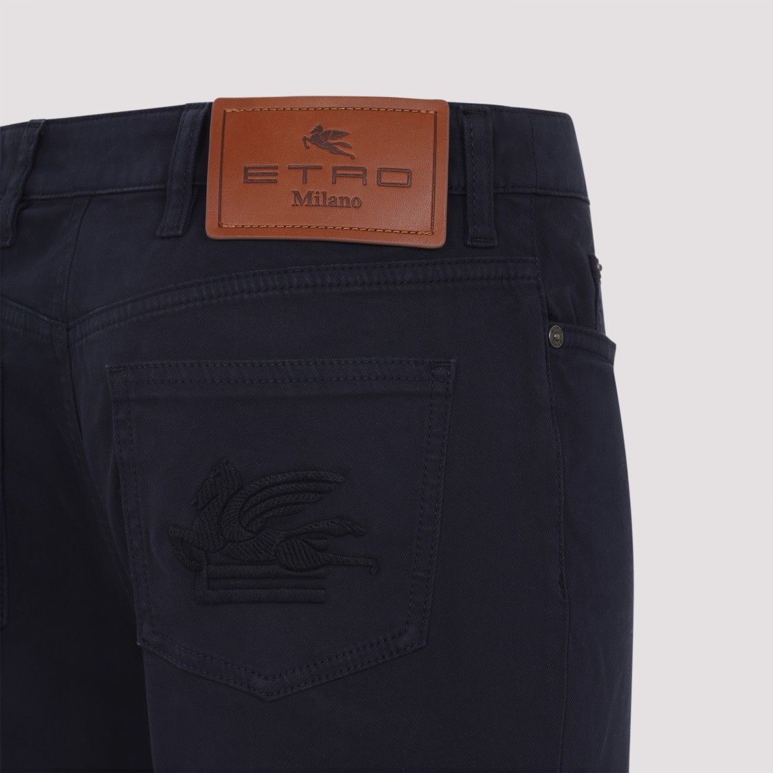 Etro Flared Leg Embroidered Back Pocket Trousers In Blue