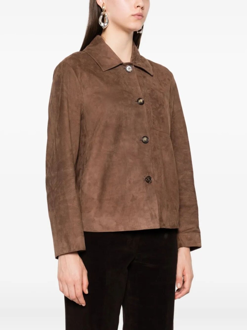Max Mara Tailored Brown Lambskin Leather Jacket In Brown