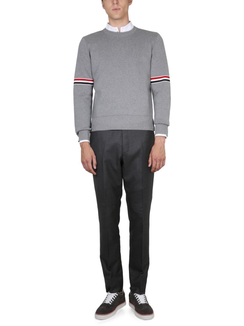 Thom Browne Stripe-detail Cotton Jersey Hoodie In Grey