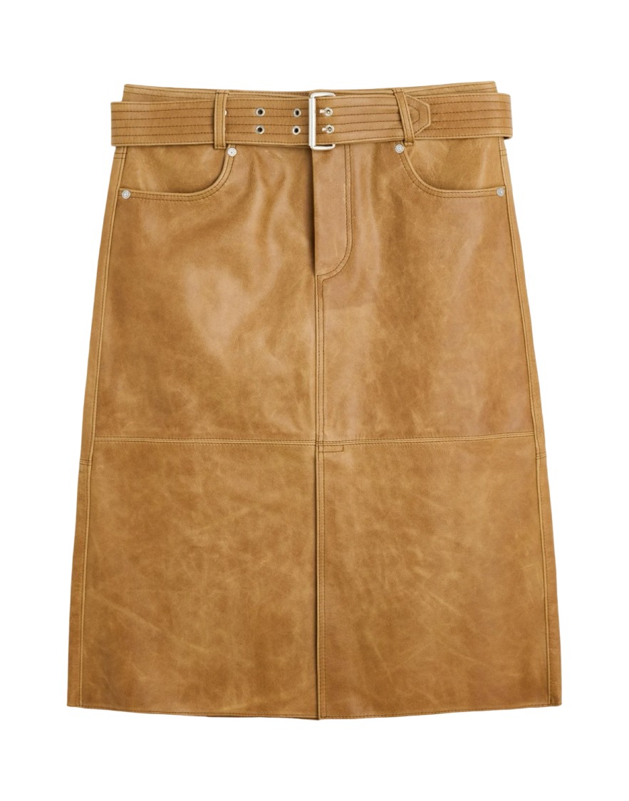 Our Legacy Belted Brown Leather Midi Skirt In Brown