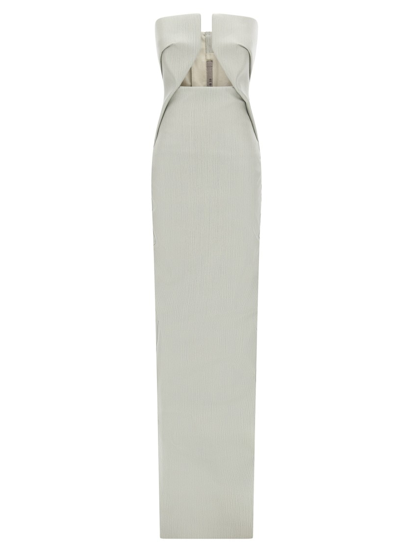 Rick Owens Denim Gown With Front Cut-out In Gray