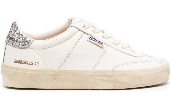Golden Goose Soul Star Distressed Leather Sneakers With Glittered Heel Tab Shoes