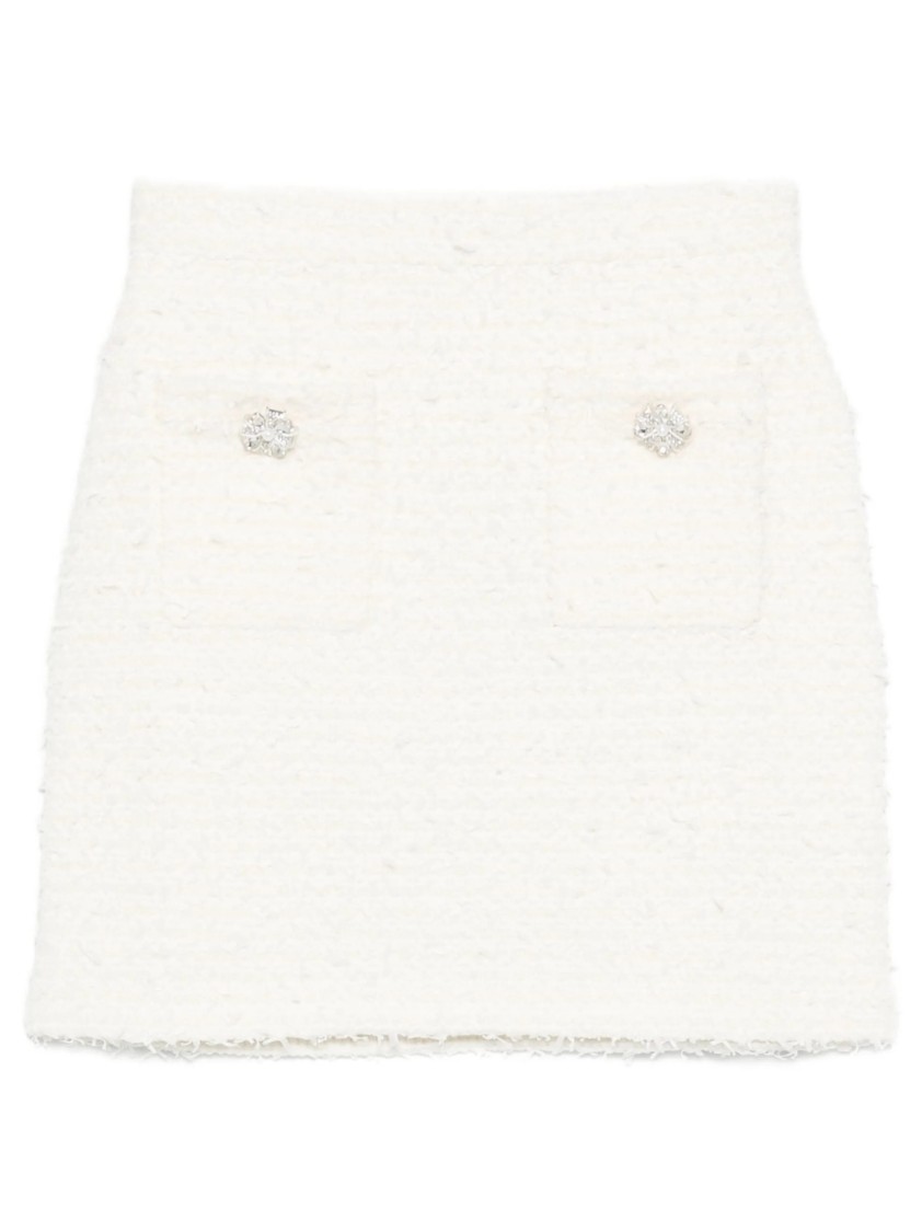Self-portrait Textured Beige Skirt With Decorative Pockets In White