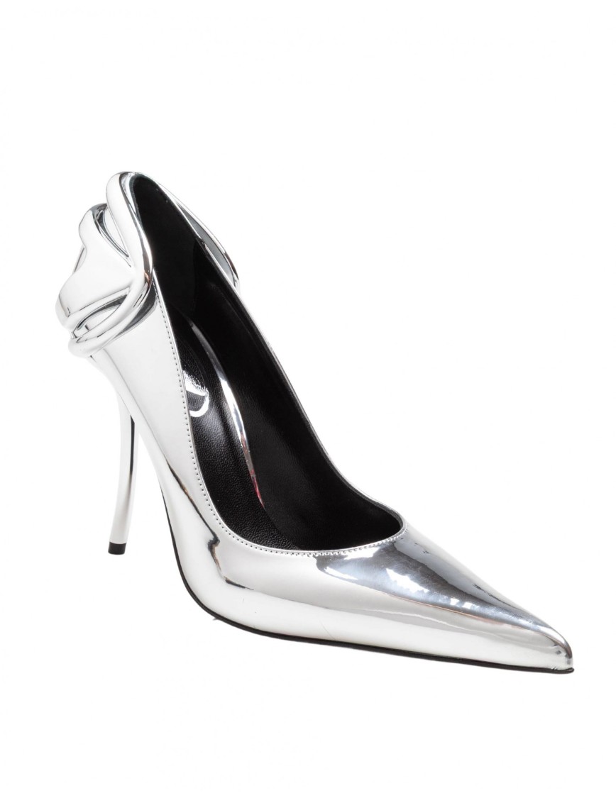 Diesel Metallic Leather Pumps With Curved Heel Silver Color In Silver