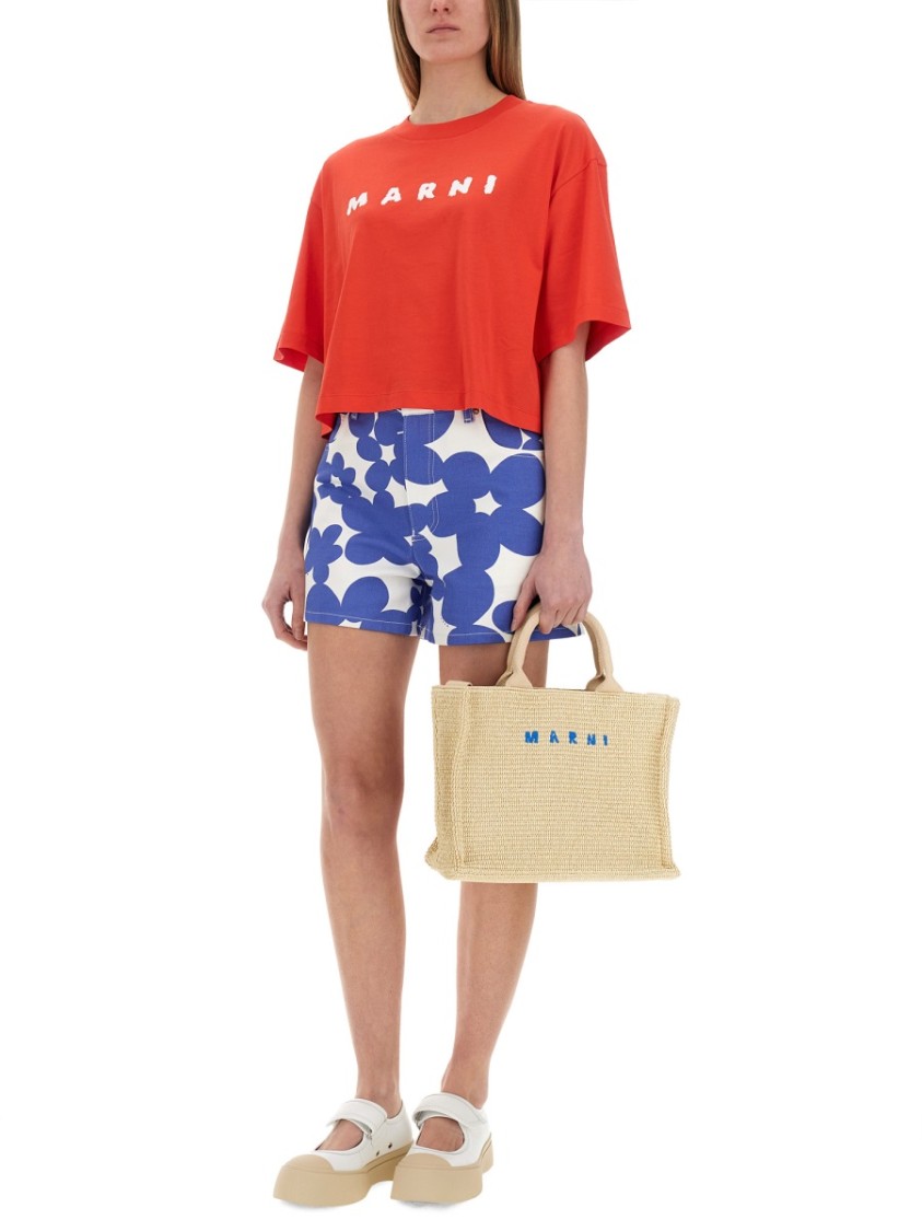 Shop Marni Boxy Cropped Red Jersey T-shirt