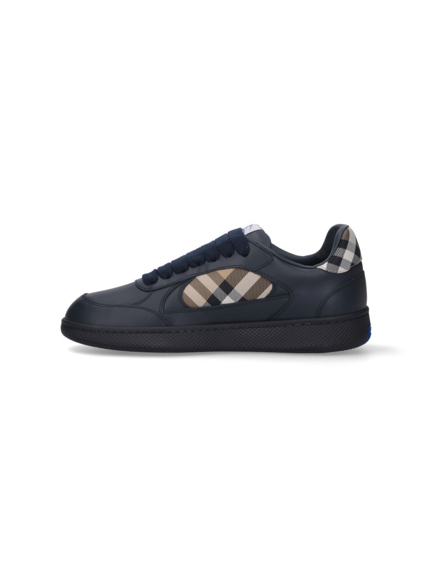 Burberry Indigo Blue Leather And Check Sneaker Terrace In Black