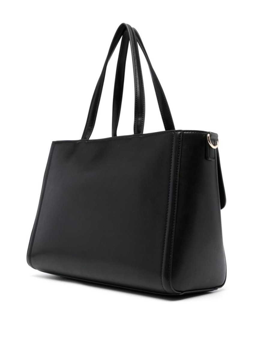 Twinset Twin-set Structured Black Tote Bag With Gold-tone Clasp In Black