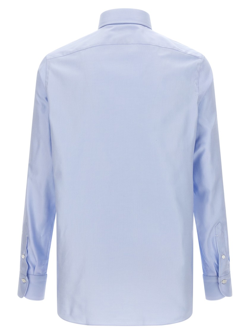 Finamore 1925 Classic Shirt In Light Blue Cotton Classic Collar In Blue