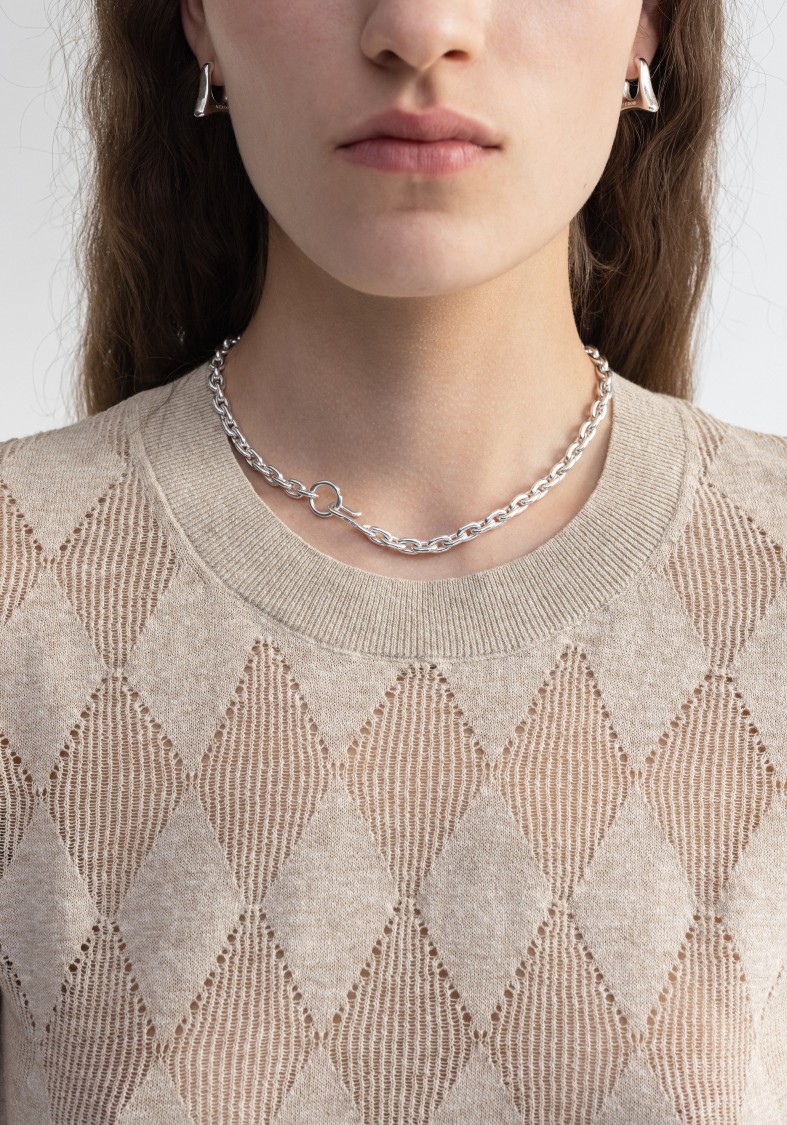 Shop Aeron Sonia - Diamond Knit Short Sleeved Top In Neutrals