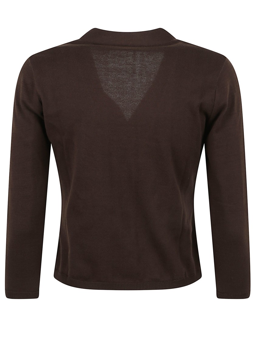 Charlott V-neck Button-down Sweater With Front Pockets In Brown