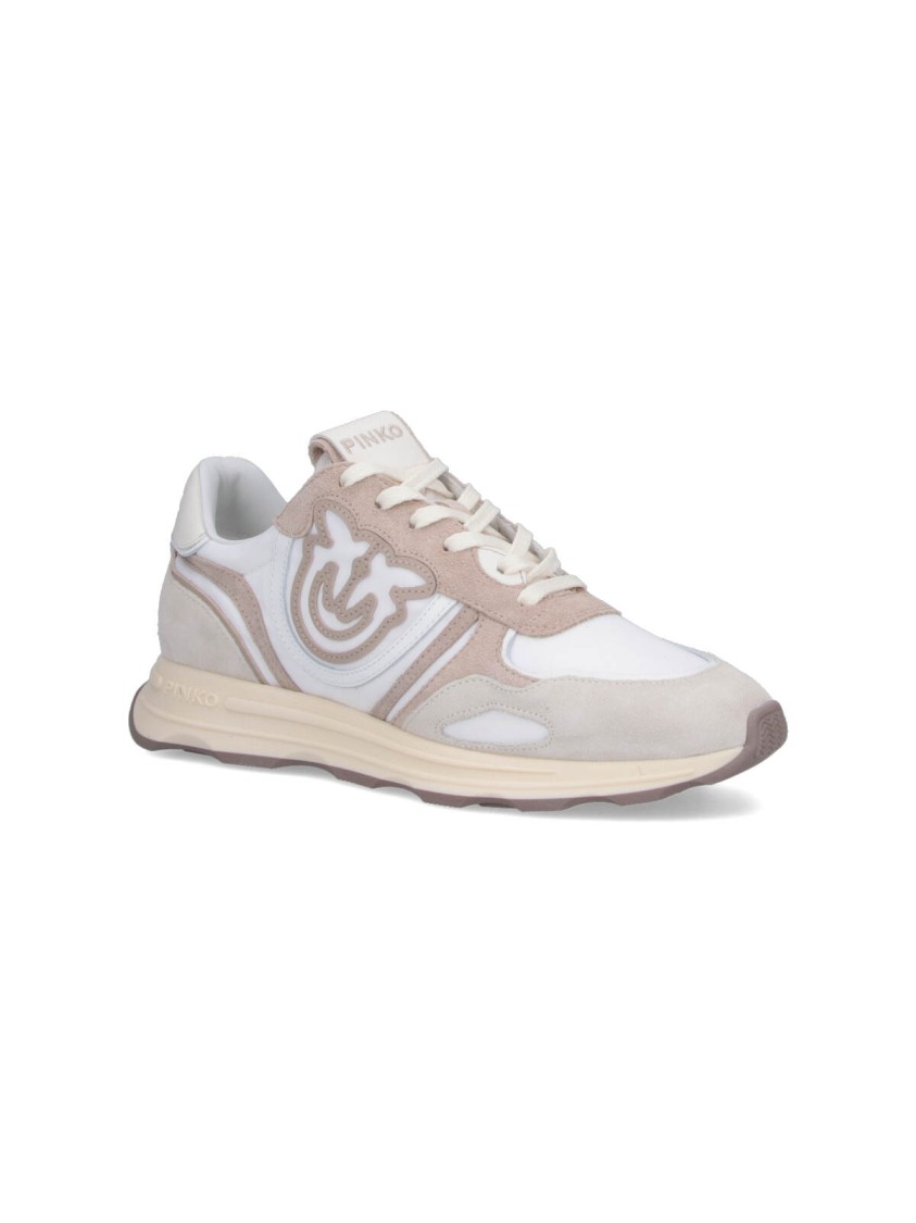 Shop Pinko Logo Sneakers – Beige Suede/white Nylon
