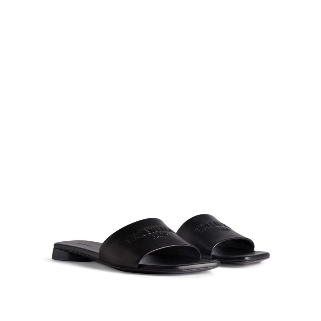 Shop Balenciaga Leather Logo Flat Sandals In Black