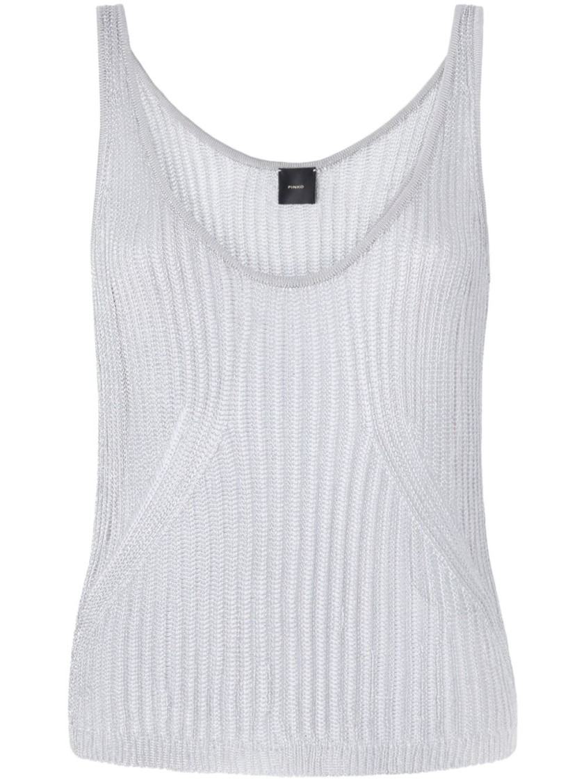 Shop Pinko Ribbed Grey T-shirt With Scoop Neckline