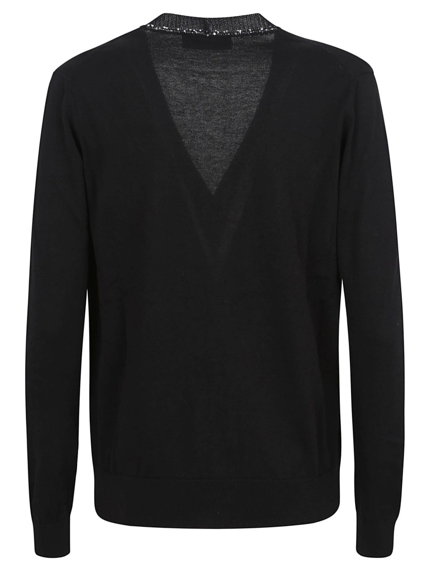 Fabiana Filippi V-neck Cardigan With Embellished Neckline In Black
