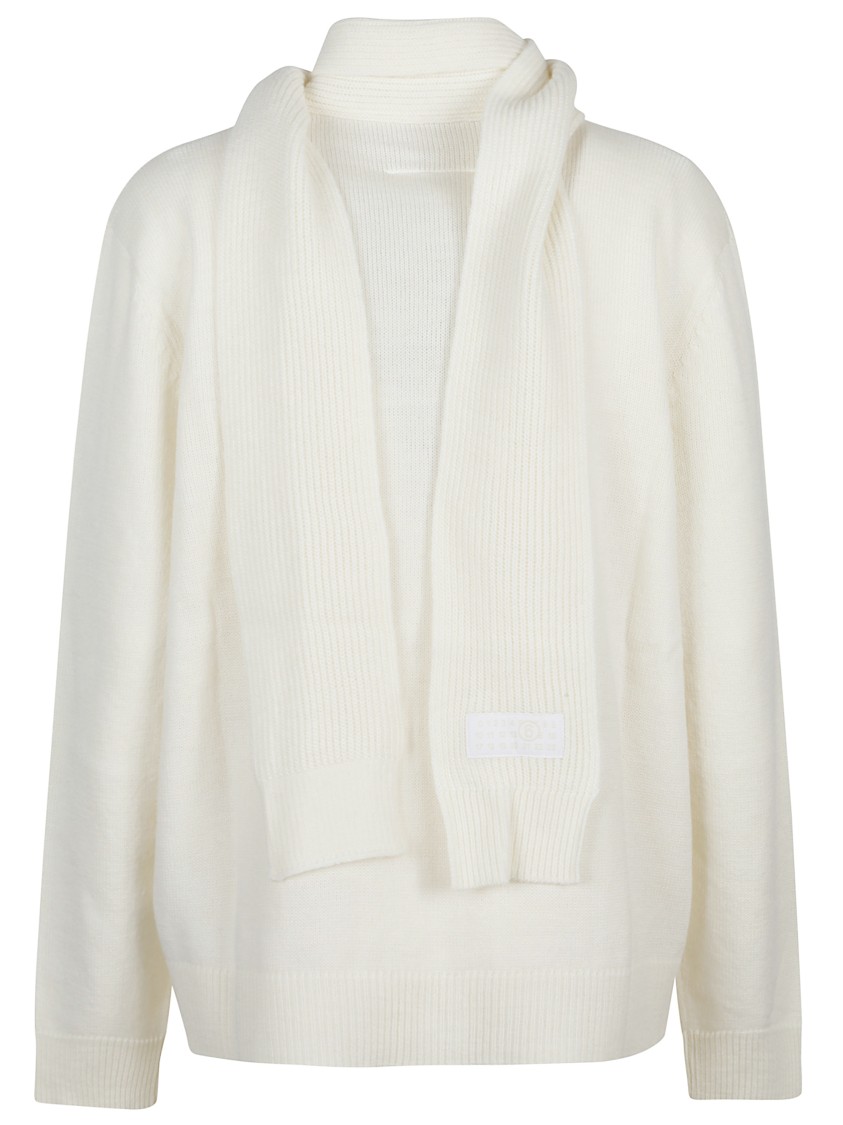 Mm6 Maison Margiela Mm6 By Maison Margiela Button-down Minimalist Wool Cardigan With Textured Knit Finish In White