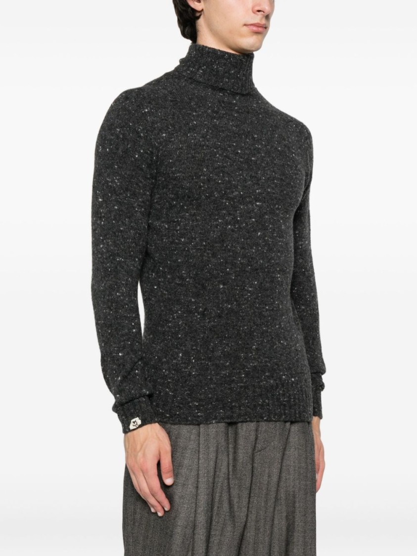 Drumohr Speckled Grey Turtleneck Sweater With Ribbed Cuffs In Black