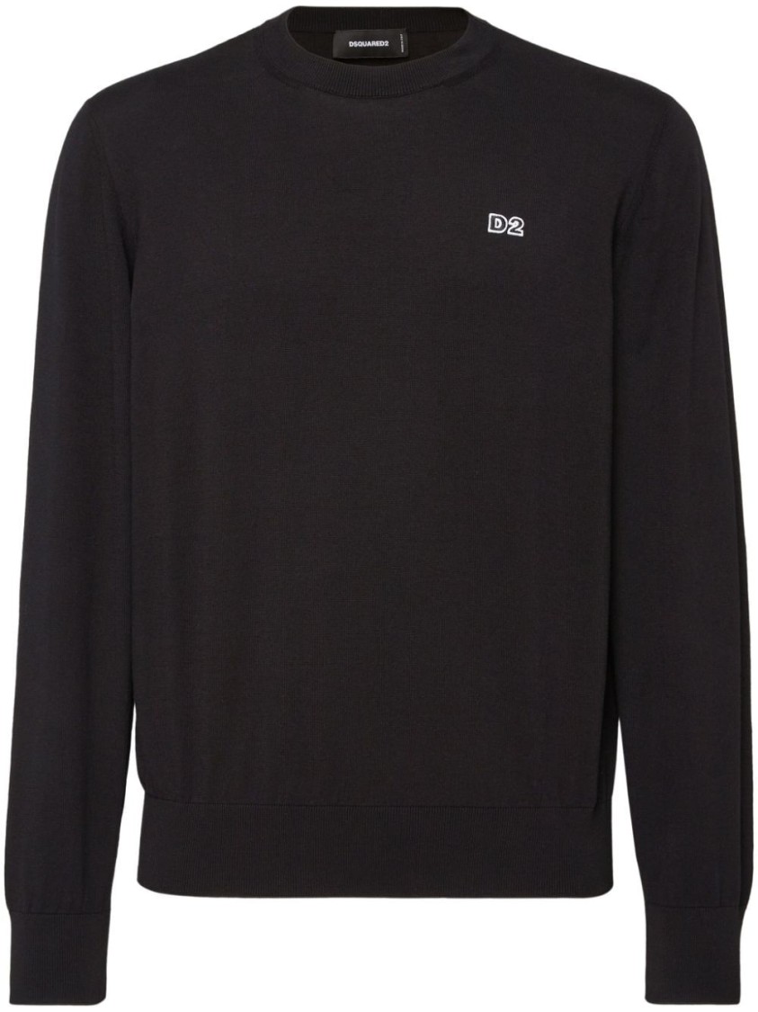 Dsquared2 Classic Black Crew-neck Sweater With Ribbed Cuffs
