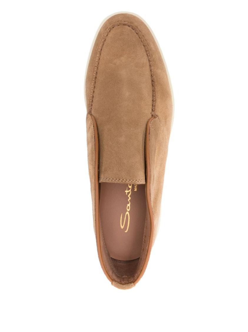Santoni Suede Finish Flat Shoes With Minimalist Silhouette In Brown