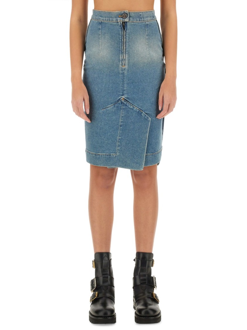 Shop Vivienne Westwood Denim Midi Skirt In Blue
