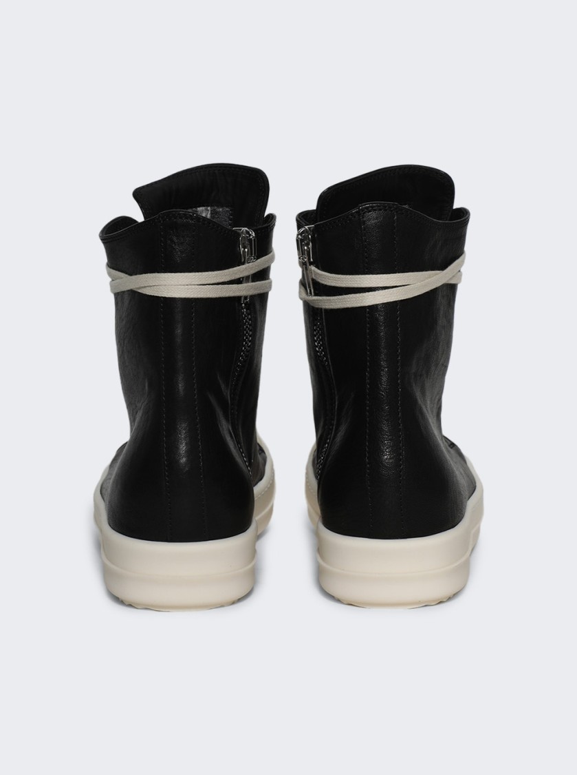 Rick Owens Black High Top Sneakers With Oversized Laces In Leather In Black