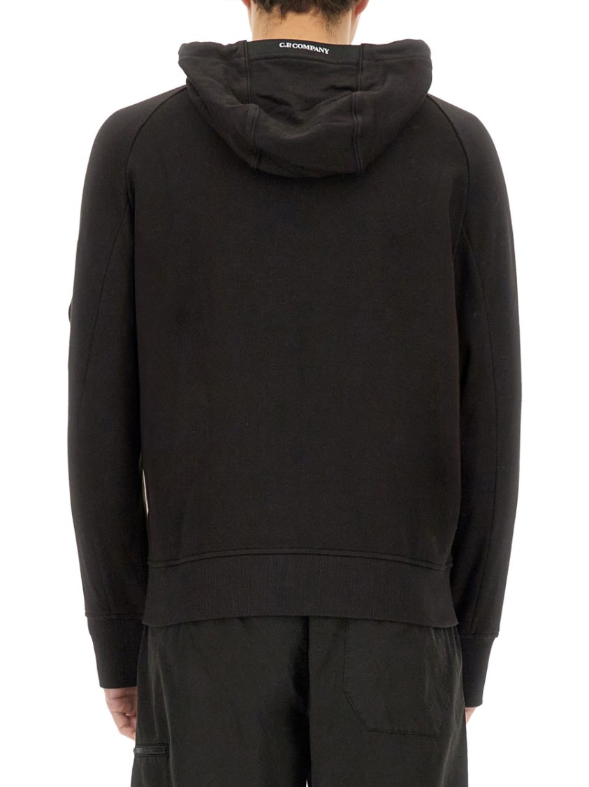 C.p. Company C.p.company Diagonal Raised Fleece Full Zip Hooded Sweatshirt In Black