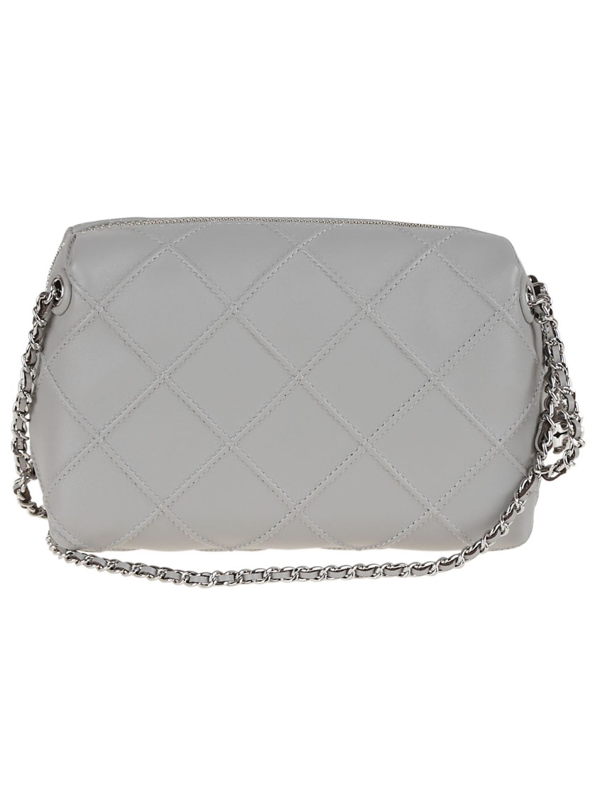 Tory Burch Quilted Leather Small Bag With Chain Strap In Gray