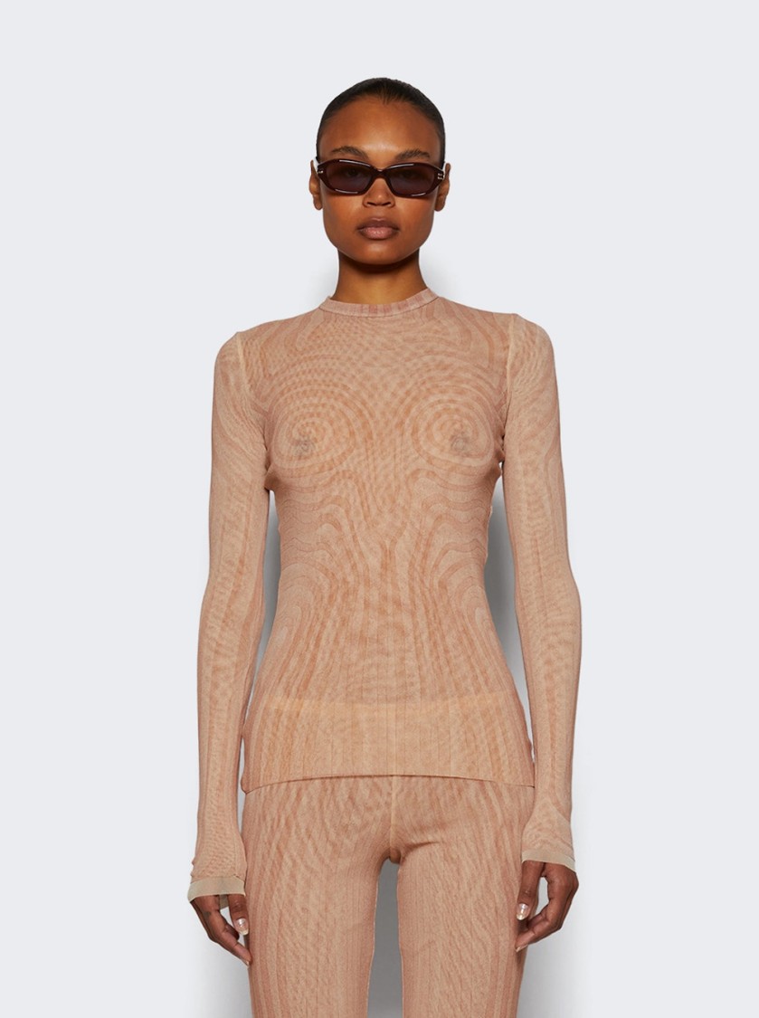 Jean Paul Gaultier Long Sleeve Mesh Spiral Top Pale Pink