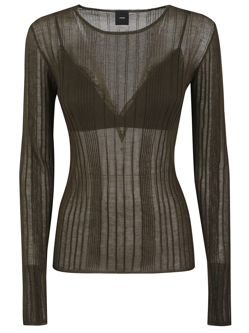 Shop Pinko Olive Green Textured Crew Neck Sweater