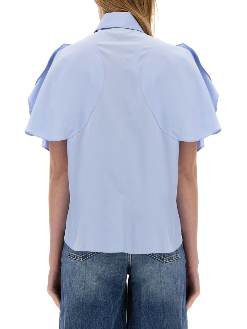 Stella Mccartney Flared Short Sleeve Cotton Shirt In Blue