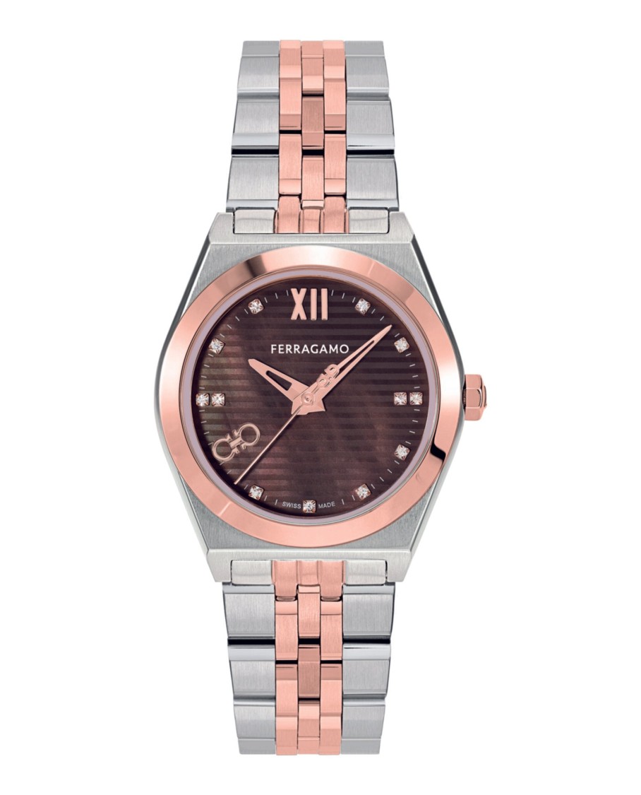 【FERRAGAMO】Vega New Diamond Watch ブラウン文字盤 28mm Ferragamo Vega New Diamond Watch | ModeSens