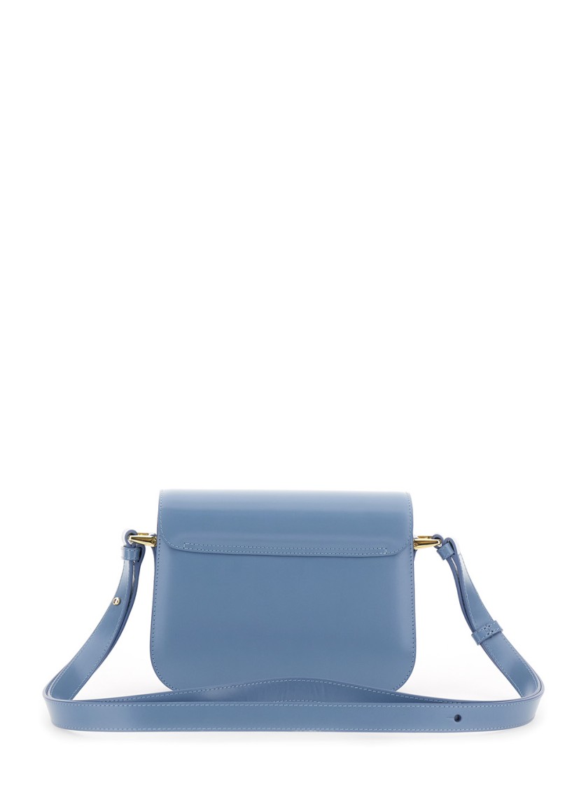 Apc Grace Small Light Blue Shoulder Bag With Flap And Adjustable Shoulder Strap In Leather Woman In Blue