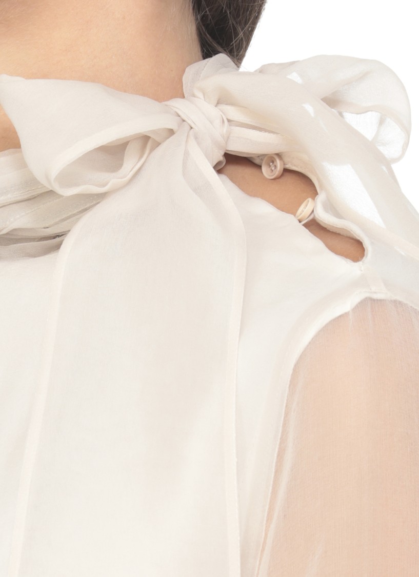 Brunello Cucinelli Silk Blouse With Diamond Cut Brass In Neutral